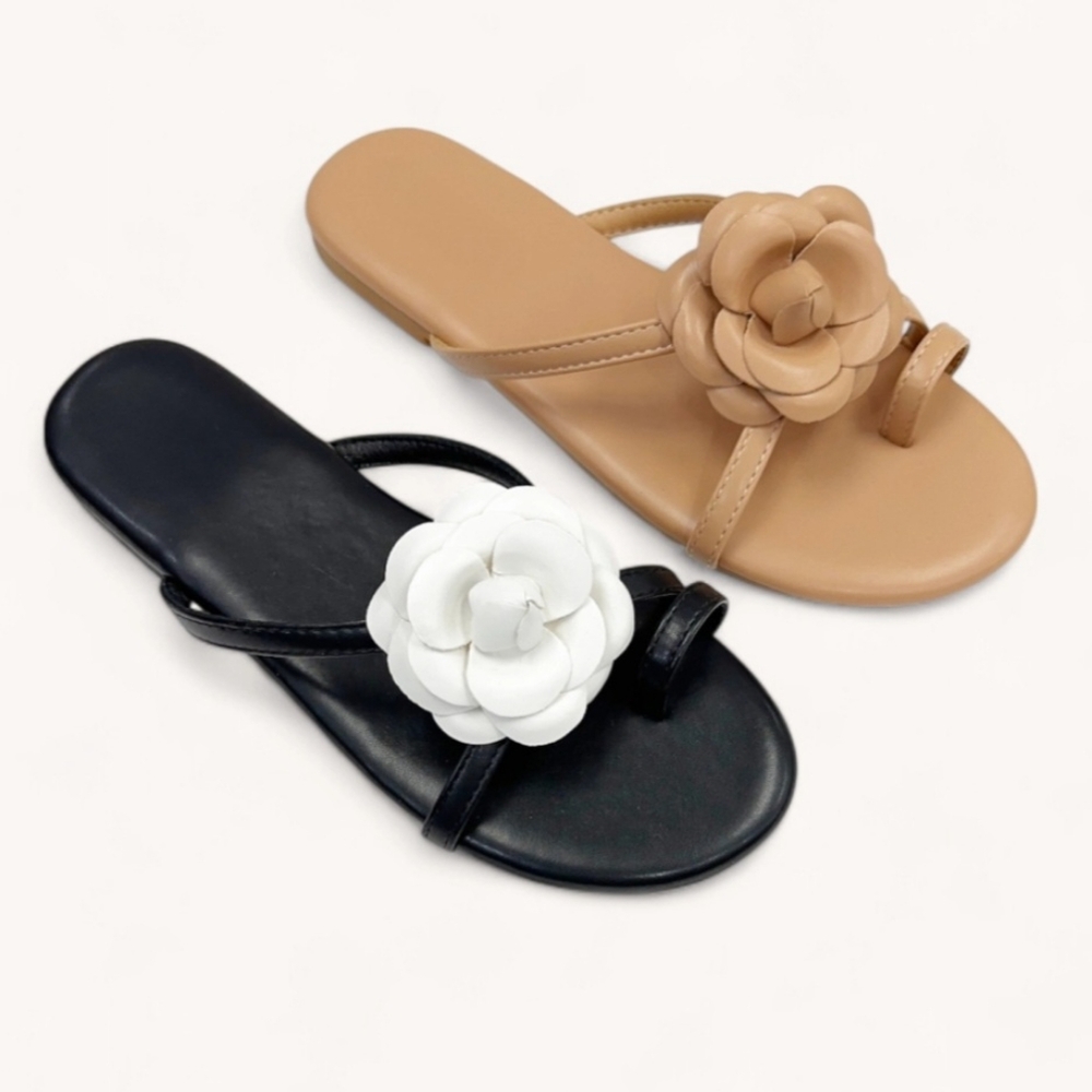 #75553 🛑(6/7.5/8/8.5/9/10) Most Fabulous Camelia Flower Strap Sandal Slides
